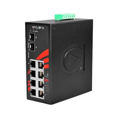 Antaira 8-Port Industrial PoE+ Unmanaged Ethernet Switch, w/6-10/100Tx *+ 2-Gigabit Combo Ports LNP-0802C-SFP-24-T